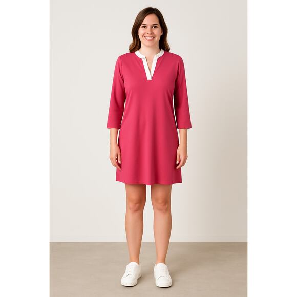 Isaac Mizrahi Live! Pink Tunic Dress with White Ruffle Collar - Size Large Tall - Picture 1 of 6